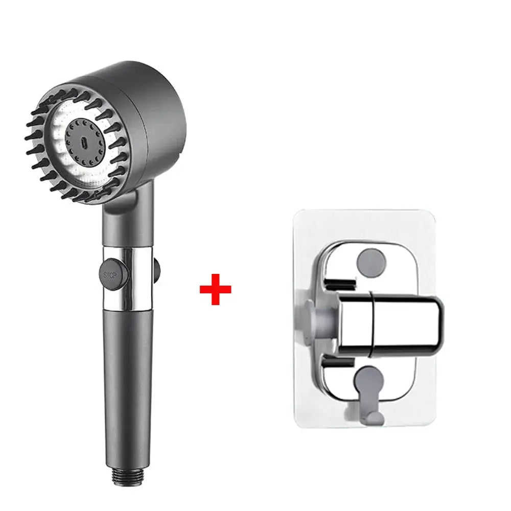 4 Modes Massage Shower Head with Brush Cotton Filters One-click Stop Water Saving High Pressure Handheld Showerhead for Bathroo Vibes