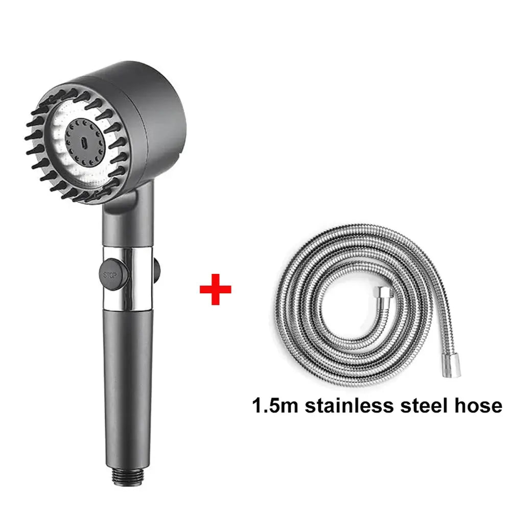 4 Modes Massage Shower Head with Brush Cotton Filters One-click Stop Water Saving High Pressure Handheld Showerhead for Bathroo Vibes