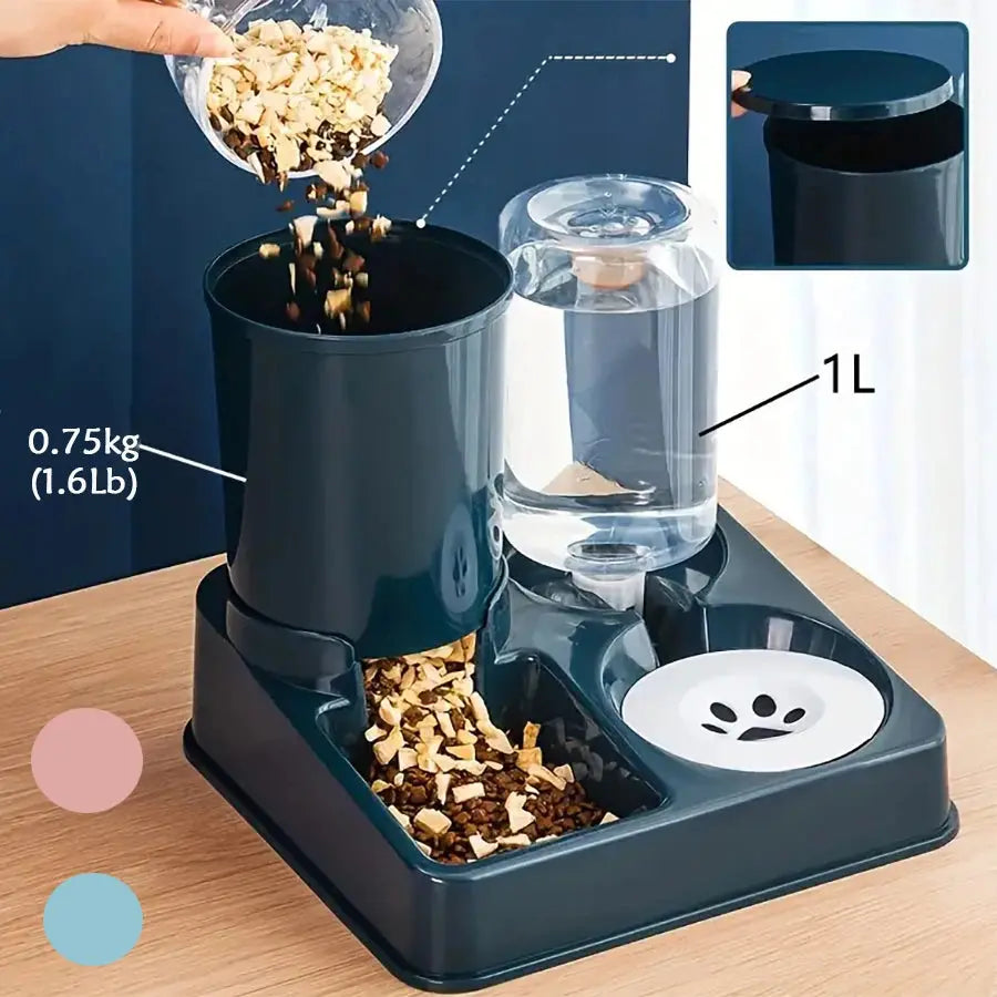 Automatic Cat Feeder Water Dispenser Set, 2 In 1 Tilted Automatic Pet Food And Water Feeder Gravity Food Feeder and Waterer Vibes