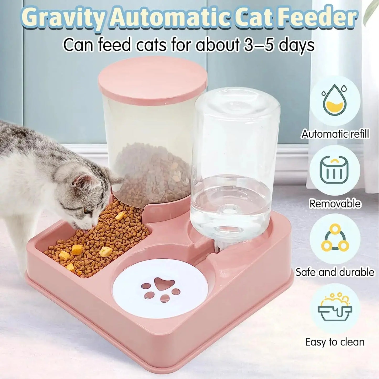 Automatic Cat Feeder Water Dispenser Set, 2 In 1 Tilted Automatic Pet Food And Water Feeder Gravity Food Feeder and Waterer Vibes