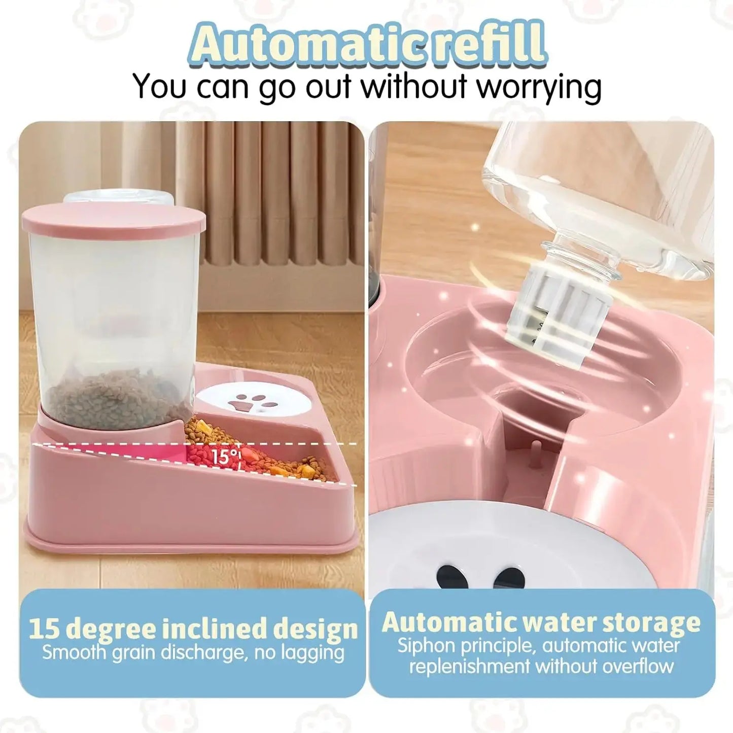 Automatic Cat Feeder Water Dispenser Set, 2 In 1 Tilted Automatic Pet Food And Water Feeder Gravity Food Feeder and Waterer Vibes