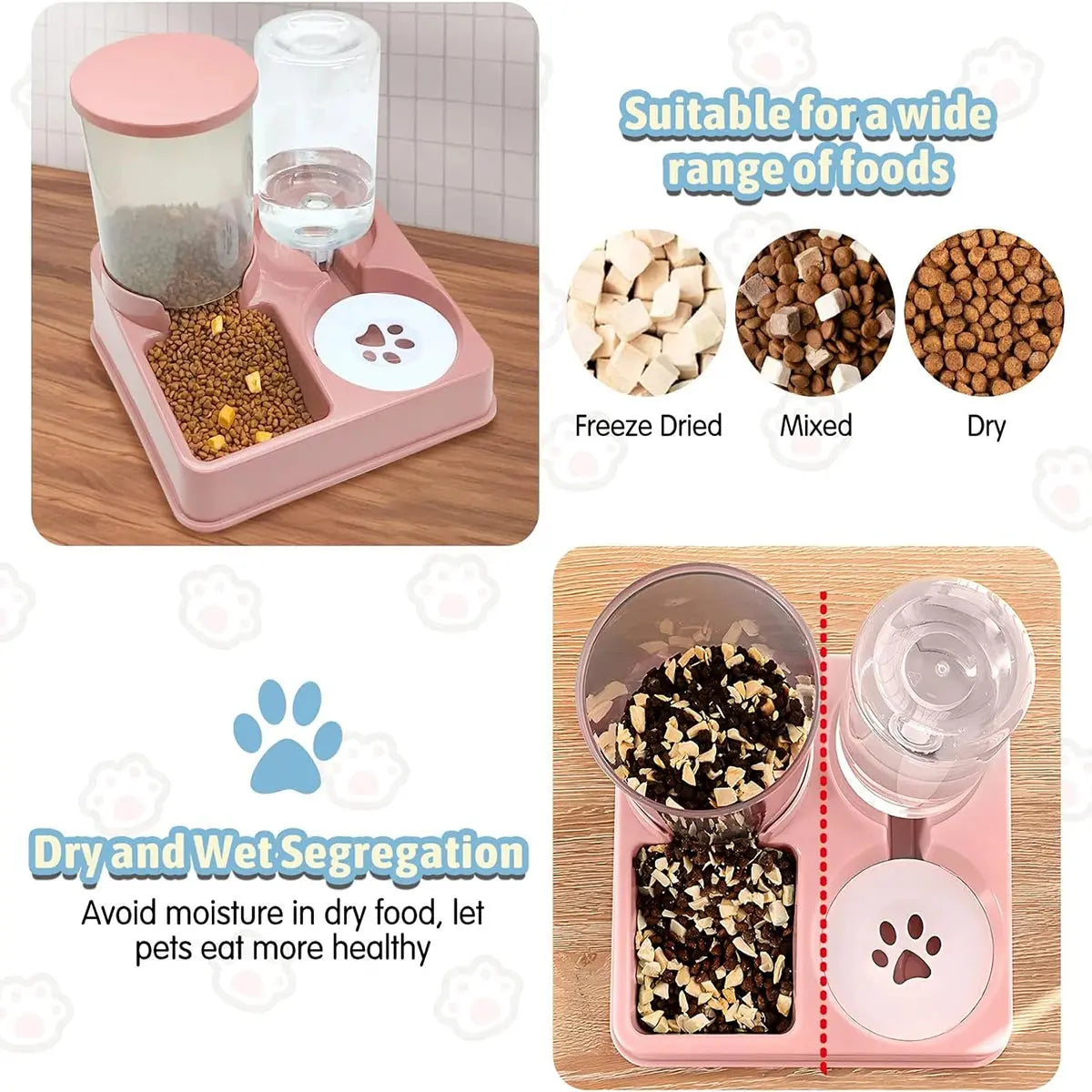 Automatic Cat Feeder Water Dispenser Set, 2 In 1 Tilted Automatic Pet Food And Water Feeder Gravity Food Feeder and Waterer Vibes