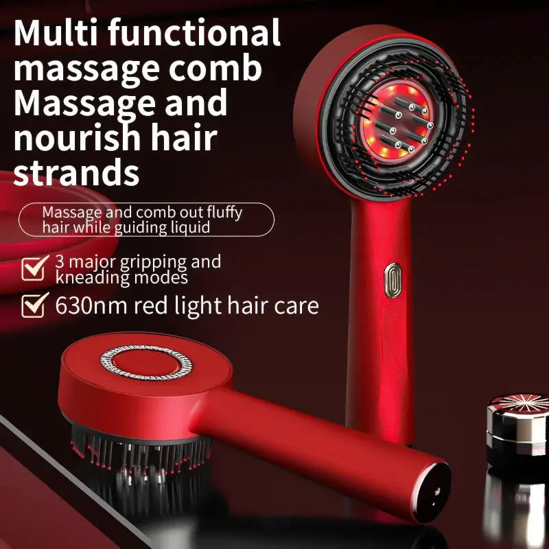 Electric Vibration Massage Comb Red Light Hair Follicle Comb Scalp Oil Liquid Applicator Head Massager Hair Growth Anti Loss Vibes