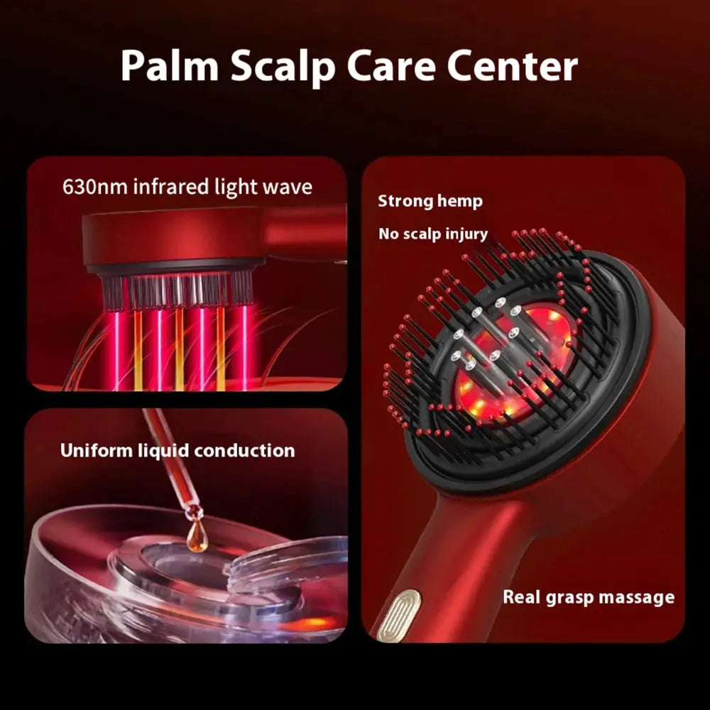 Electric Vibration Massage Comb Red Light Hair Follicle Comb Scalp Oil Liquid Applicator Head Massager Hair Growth Anti Loss Vibes