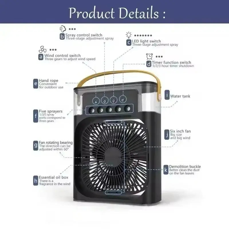 Portable humidifier fan three in one, mini USB air conditioning fan, LED night light, water mist, home fun air cooler humidifier Vibes