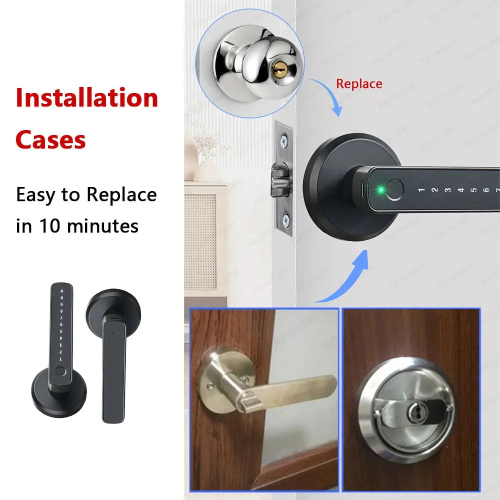RAYKUBE M3 Tuya BLE Digital Fingerprint Door Lock Electronic Lock with 60/70mm Latch Keys Smartlife/Tuya APP Remote Unlock Vibes