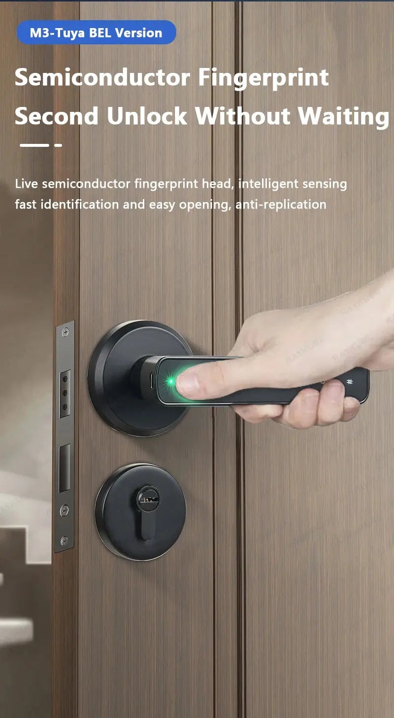 RAYKUBE M3 Tuya BLE Digital Fingerprint Door Lock Electronic Lock with 60/70mm Latch Keys Smartlife/Tuya APP Remote Unlock Vibes