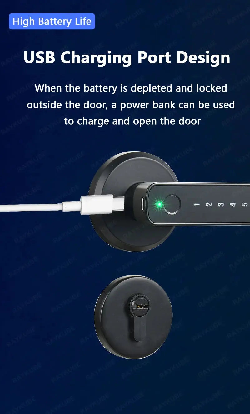 RAYKUBE M3 Tuya BLE Digital Fingerprint Door Lock Electronic Lock with 60/70mm Latch Keys Smartlife/Tuya APP Remote Unlock Vibes