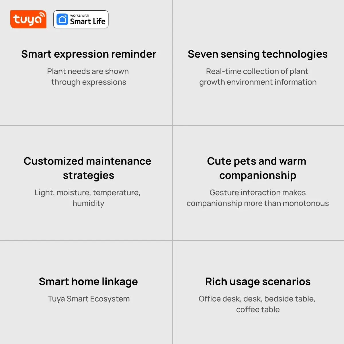 Tuya Ivy Smart Planter,Endless Fun Over 49 Rich Expressions,7 smart sensors,AI Chips Make Raising Plants Easy and Fun Vibes