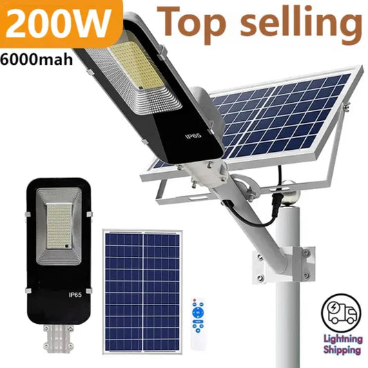 200W Powerful Solar Light Outdoor Solar Street Light 6000mah Waterproof Automatic Dusk to Dawn Street Light For Garage Garden Vibes
