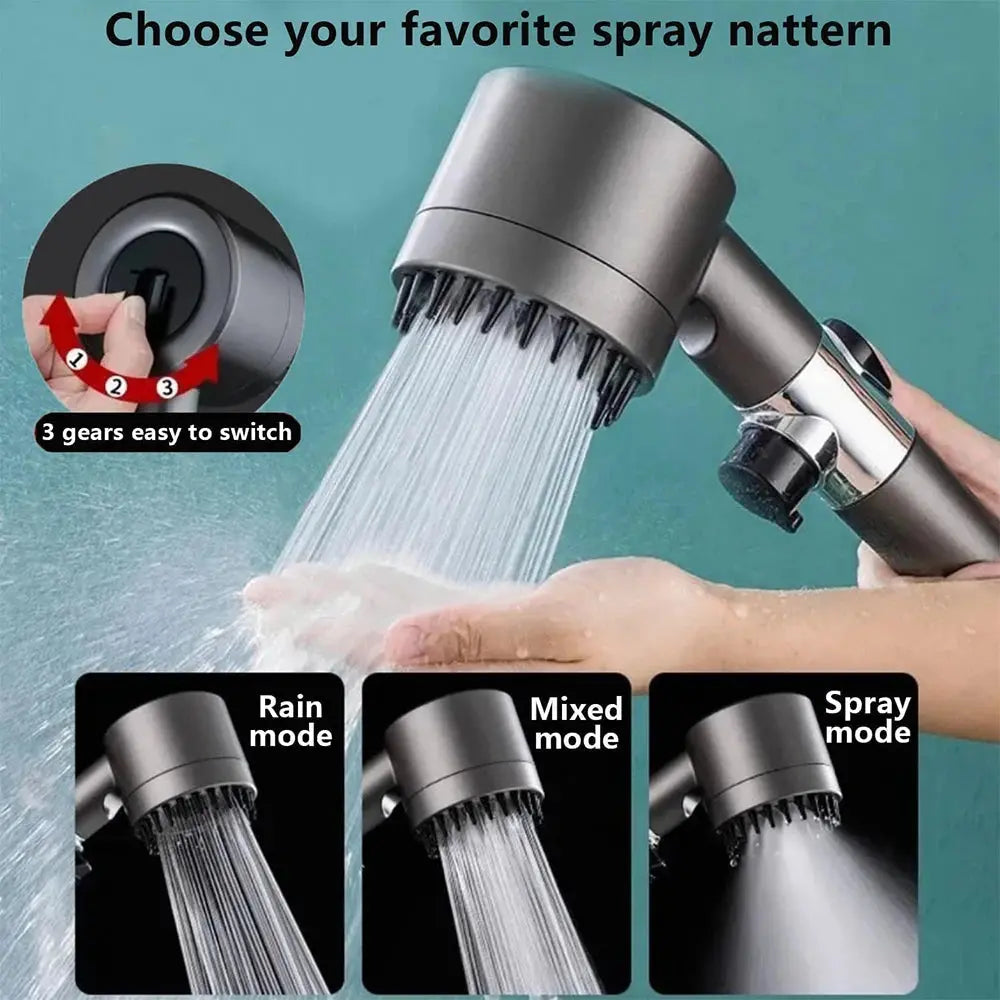 4 Modes Massage Shower Head  with Brush Cotton Filters One-click Stop Water Saving High Pressure Handheld Showerhead for Bathroo Vibes