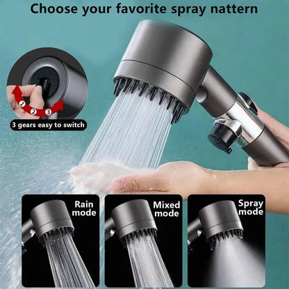 4 Modes Massage Shower Head  with Brush Cotton Filters One-click Stop Water Saving High Pressure Handheld Showerhead for Bathroo Vibes
