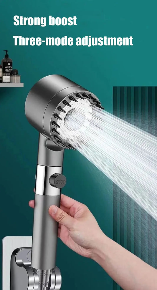 4 Modes Massage Shower Head  with Brush Cotton Filters One-click Stop Water Saving High Pressure Handheld Showerhead for Bathroo Vibes