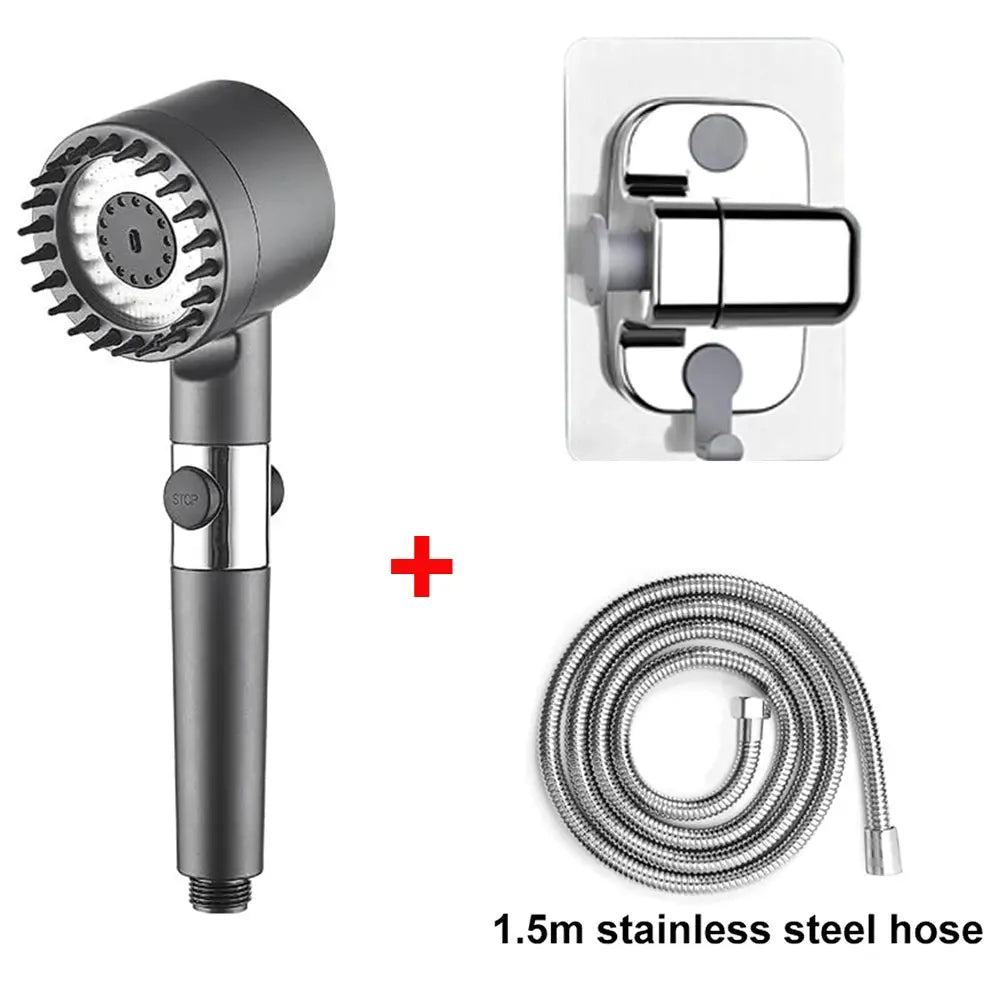 4 Modes Massage Shower Head  with Brush Cotton Filters One-click Stop Water Saving High Pressure Handheld Showerhead for Bathroo Vibes