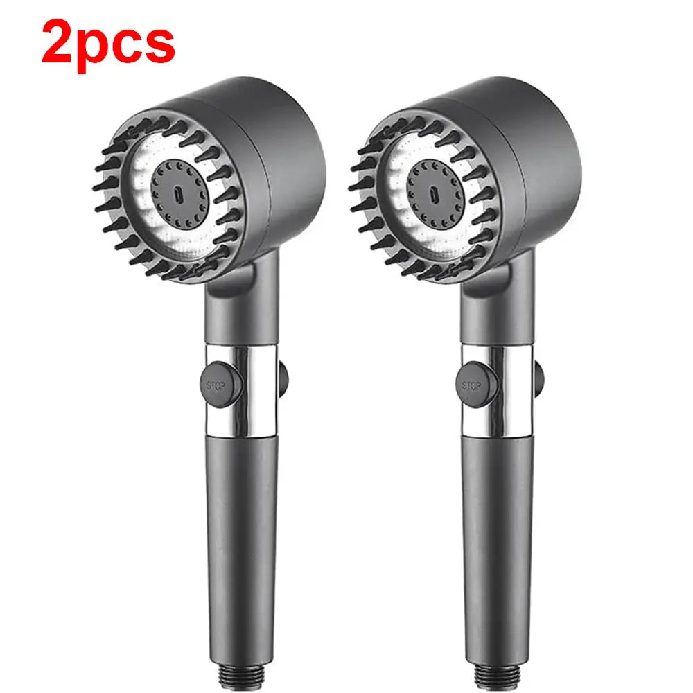 4 Modes Massage Shower Head  with Brush Cotton Filters One-click Stop Water Saving High Pressure Handheld Showerhead for Bathroo Vibes