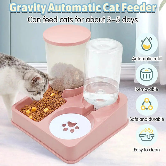 Automatic Cat Feeder Water Dispenser Set, 2 In 1 Tilted Automatic Pet Food And Water Feeder Gravity Food Feeder and Waterer Vibes