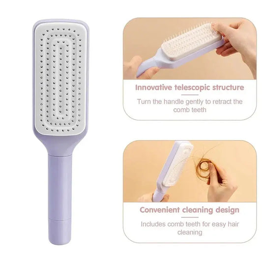Automatic Cleaning Rotating Lifting Comb Self Cleaning Hairbrush Rotating Retractable Anti Static Massage Comb Scalp Hair Comb Vibes