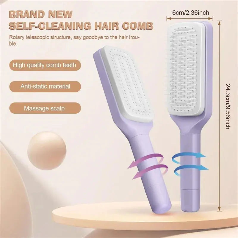 Automatic Cleaning Rotating Lifting Comb Self Cleaning Hairbrush Rotating Retractable Anti Static Massage Comb Scalp Hair Comb Vibes