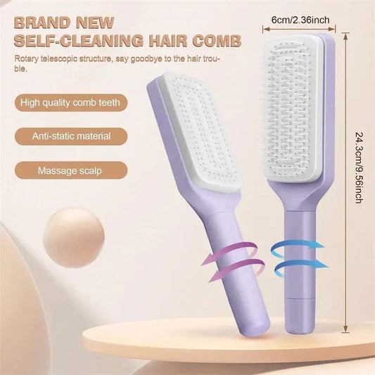 Automatic Cleaning Rotating Lifting Comb Self Cleaning Hairbrush Rotating Retractable Anti Static Massage Comb Scalp Hair Comb Vibes