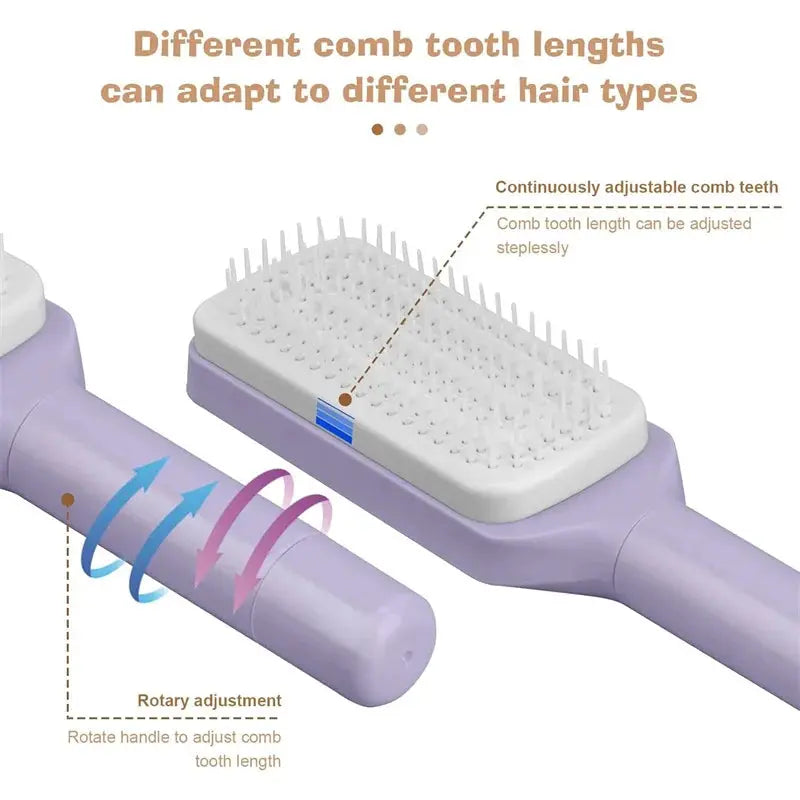 Automatic Cleaning Rotating Lifting Comb Self Cleaning Hairbrush Rotating Retractable Anti Static Massage Comb Scalp Hair Comb Vibes
