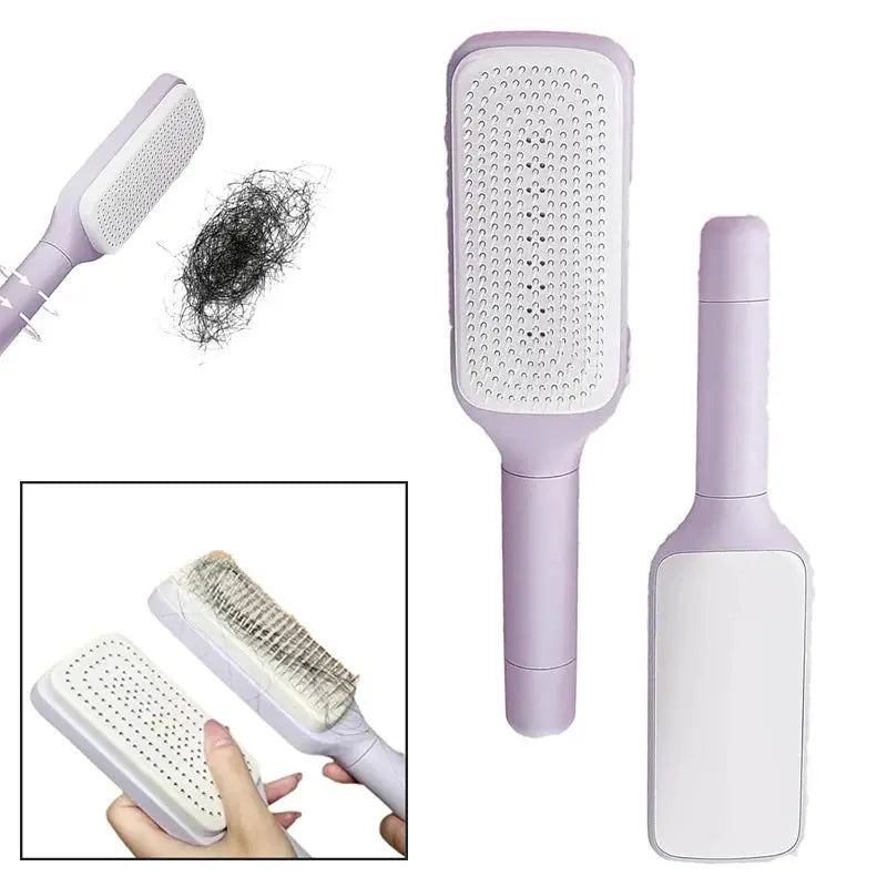 Automatic Cleaning Rotating Lifting Comb Self Cleaning Hairbrush Rotating Retractable Anti Static Massage Comb Scalp Hair Comb Vibes