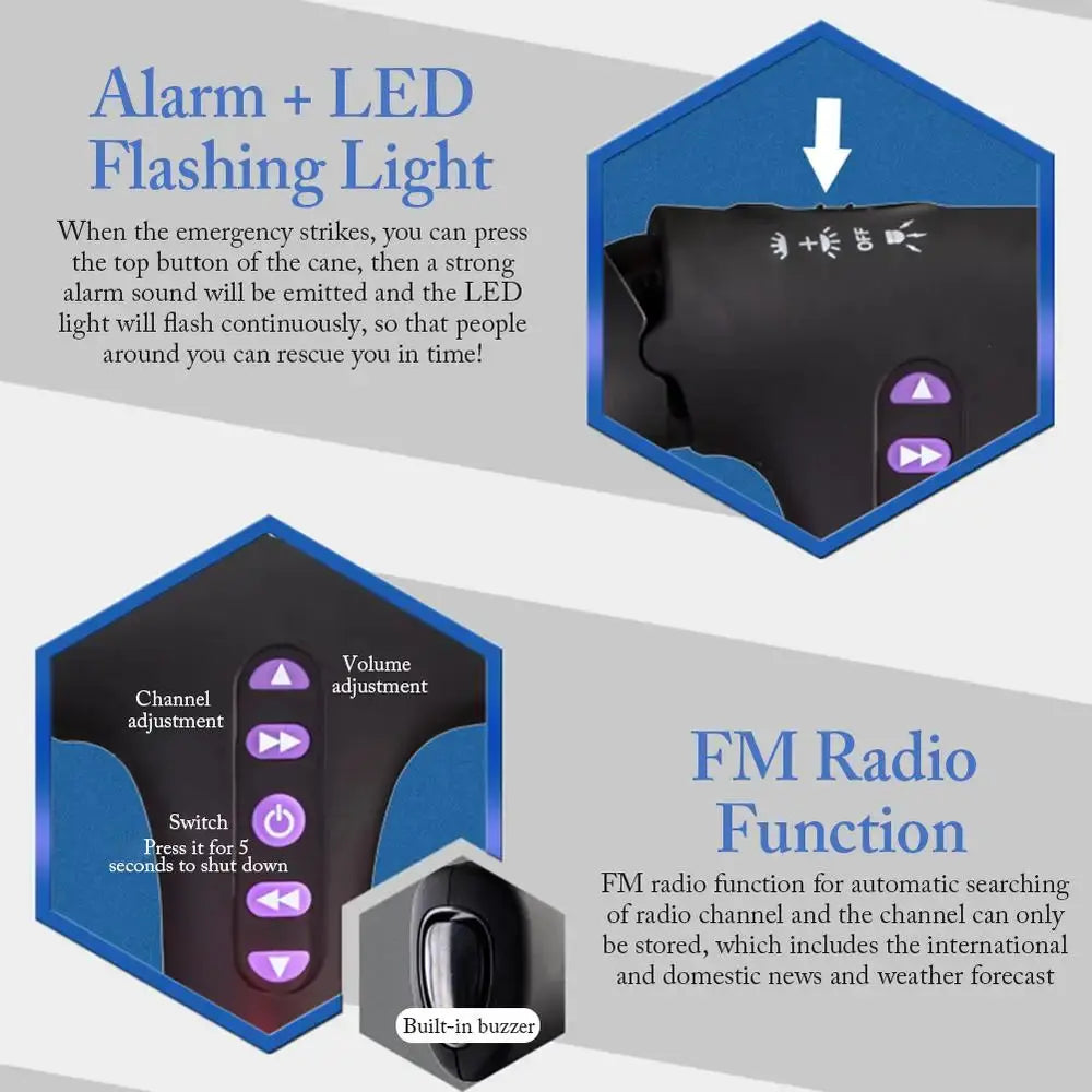 Canne de marche pliable avec lumière LED Vibes