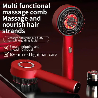 Electric Vibration Massage Comb Red Light Hair Follicle Comb Scalp Oil Liquid Applicator Head Massager Hair Growth Anti Loss Vibes