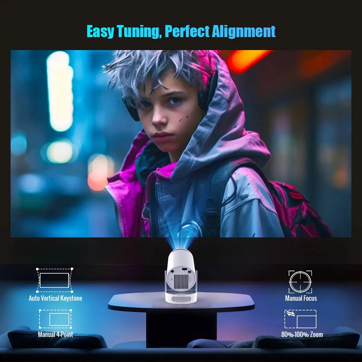 Magcubic 4K HY300 Pro + Projector Built in 5W Speaker 1280*720P Android 11 8000 Lumens Wifi6 BT5.4 Outdoor Portable Projector Vibes