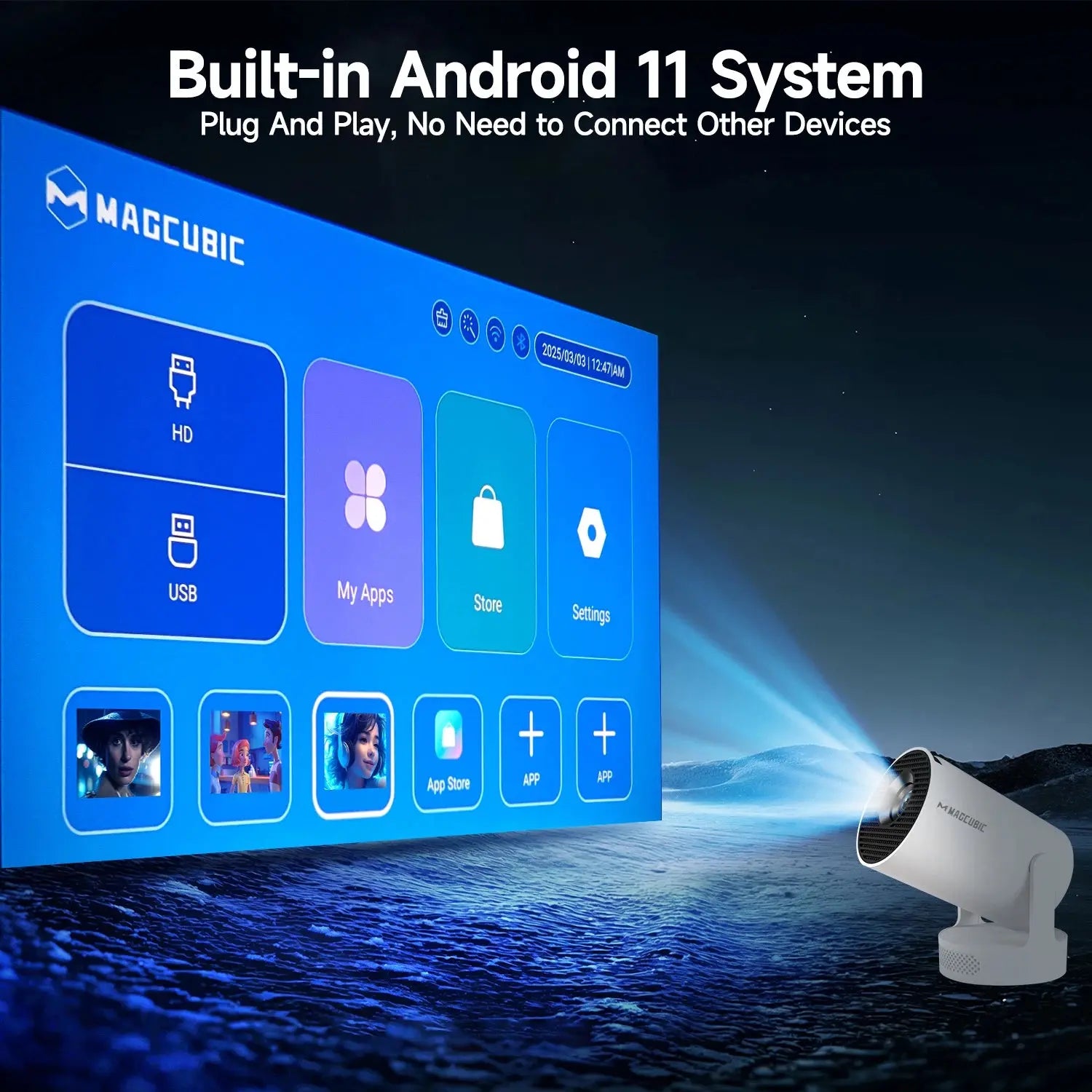 Magcubic 4K HY300 Pro + Projector Built in 5W Speaker 1280*720P Android 11 8000 Lumens Wifi6 BT5.4 Outdoor Portable Projector Vibes