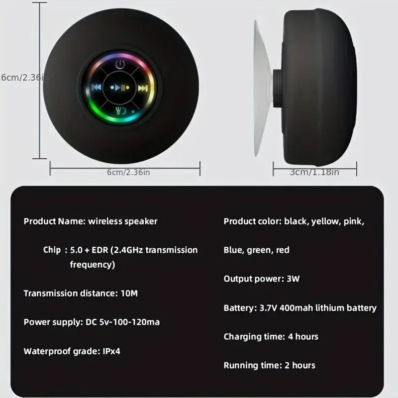 New Bathroom Waterproof Wireless LED Bluetooth Speaker Large Suction Cup Mini Portable Speaker Outdoor Sports Stereo Speaker Vibes