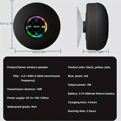 New Bathroom Waterproof Wireless LED Bluetooth Speaker Large Suction Cup Mini Portable Speaker Outdoor Sports Stereo Speaker Vibes
