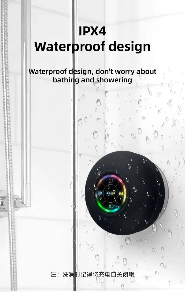 New Bathroom Waterproof Wireless LED Bluetooth Speaker Large Suction Cup Mini Portable Speaker Outdoor Sports Stereo Speaker Vibes