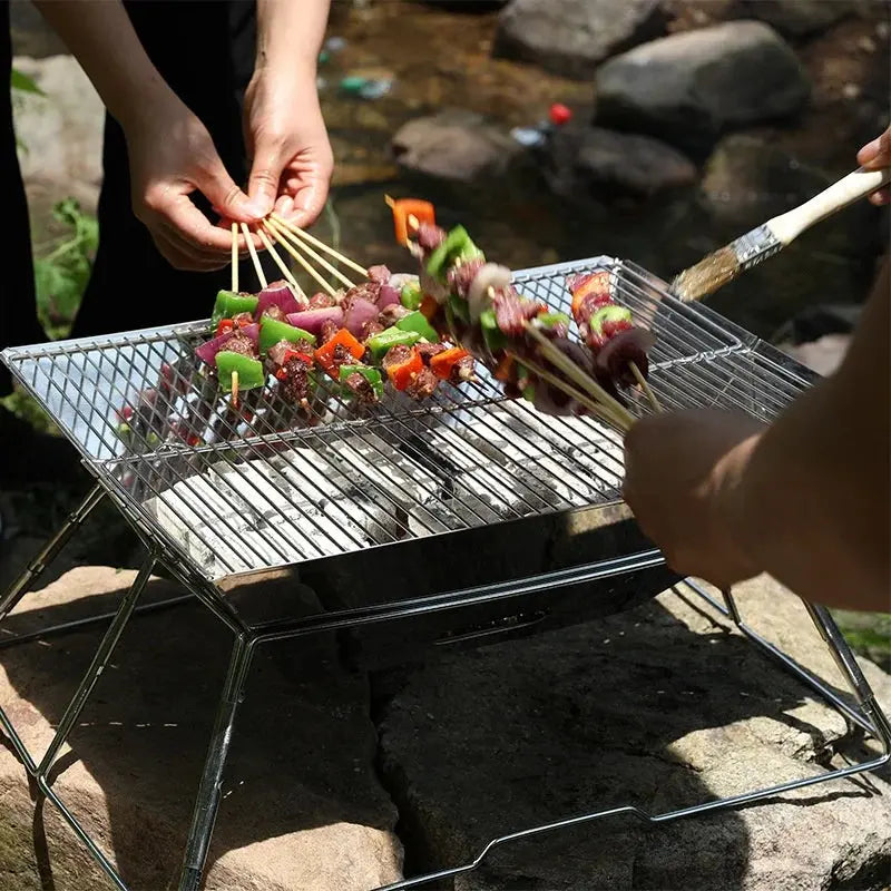 Portable Stainless Steel Folding Charcoal BBQ Grill For 3-4 Person Outdoor Camping Picnic Lightweight Easy Clean Barbecue Vibes