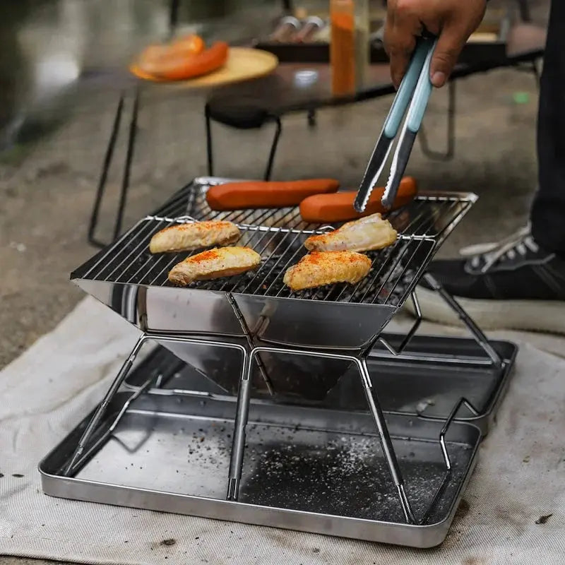 Portable Stainless Steel Folding Charcoal BBQ Grill For 3-4 Person Outdoor Camping Picnic Lightweight Easy Clean Barbecue Vibes