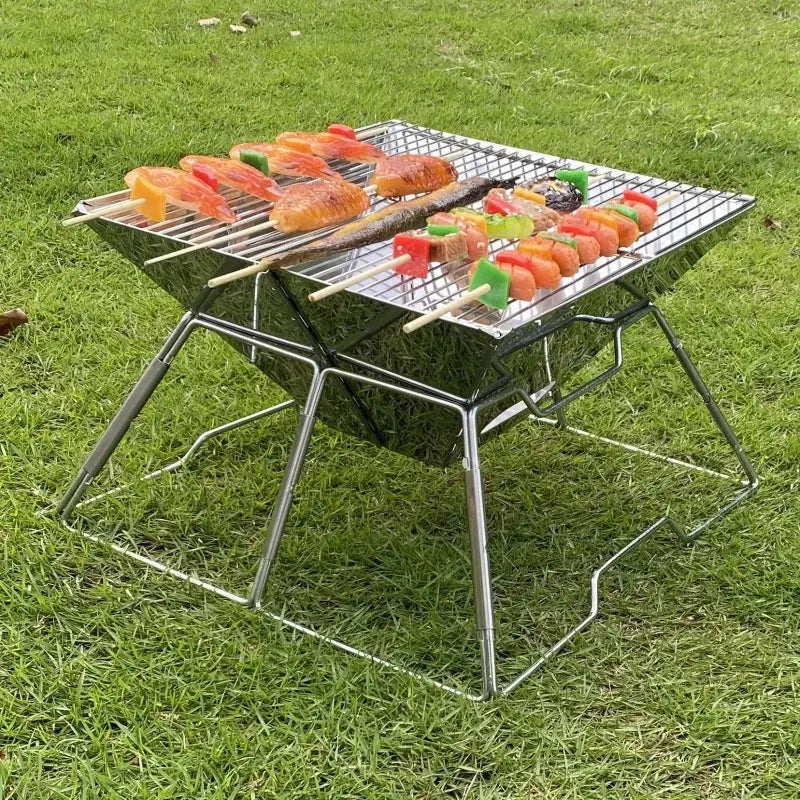 Portable Stainless Steel Folding Charcoal BBQ Grill For 3-4 Person Outdoor Camping Picnic Lightweight Easy Clean Barbecue Vibes