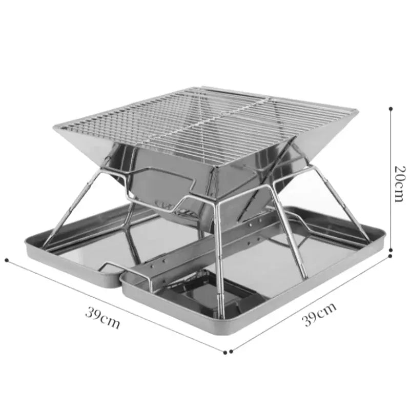 Portable Stainless Steel Folding Charcoal BBQ Grill For 3-4 Person Outdoor Camping Picnic Lightweight Easy Clean Barbecue Vibes