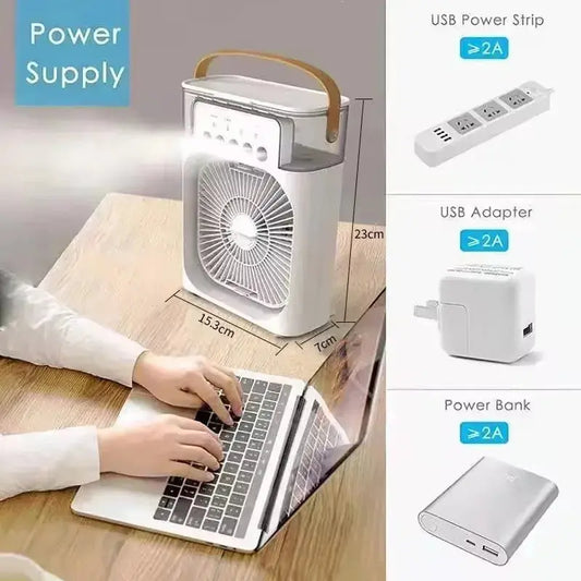 Portable humidifier fan three in one, mini USB air conditioning fan, LED night light, water mist, home fun air cooler humidifier Vibes