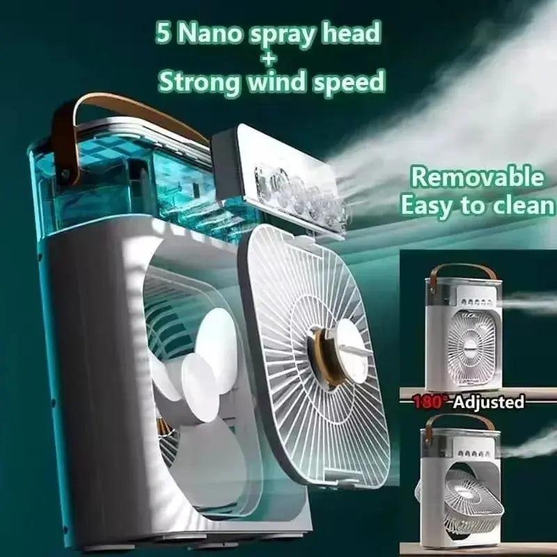 Portable humidifier fan three in one, mini USB air conditioning fan, LED night light, water mist, home fun air cooler humidifier Vibes