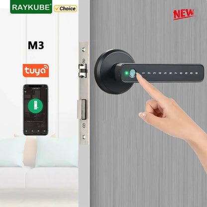RAYKUBE M3 Tuya BLE Digital Fingerprint Door Lock Electronic Lock with 60/70mm Latch Keys Smartlife/Tuya APP Remote Unlock Vibes