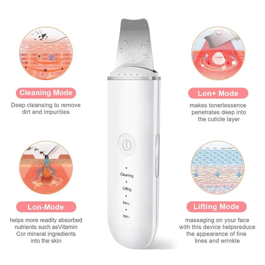 Ultrasonic Skin Scrubber Vibration Face Spatula Blackhead Remover Shovel Clean Cavitation Peeling Facial Lifting Skin Care Tools Vibes