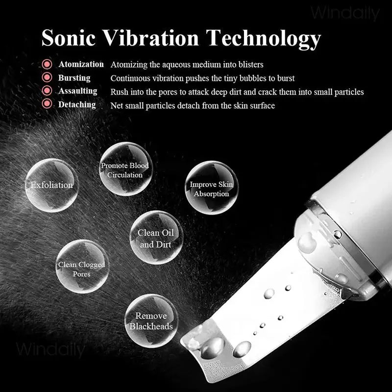 Ultrasonic Skin Scrubber Vibration Face Spatula Blackhead Remover Shovel Clean Cavitation Peeling Facial Lifting Skin Care Tools Vibes