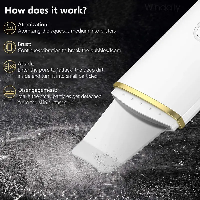 Ultrasonic Skin Scrubber Vibration Face Spatula Blackhead Remover Shovel Clean Cavitation Peeling Facial Lifting Skin Care Tools Vibes
