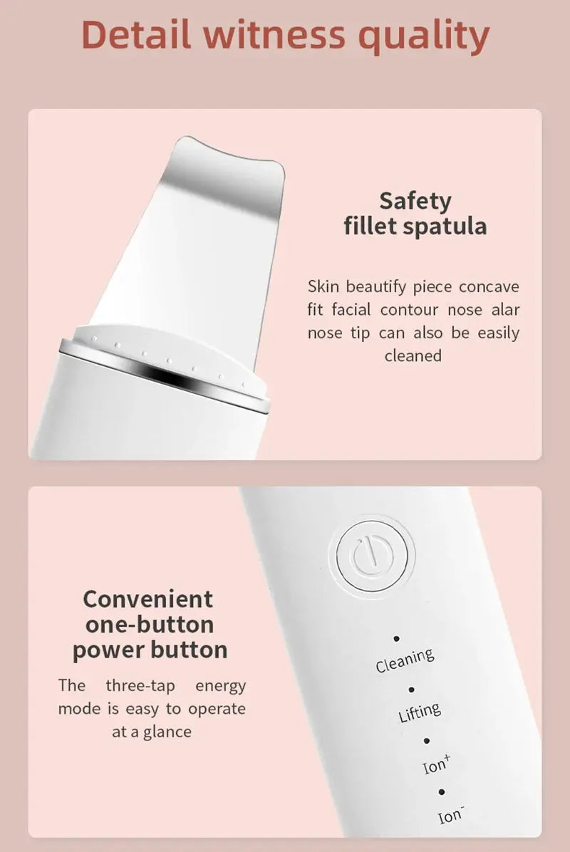 Ultrasonic Skin Scrubber Vibration Face Spatula Blackhead Remover Shovel Clean Cavitation Peeling Facial Lifting Skin Care Tools Vibes